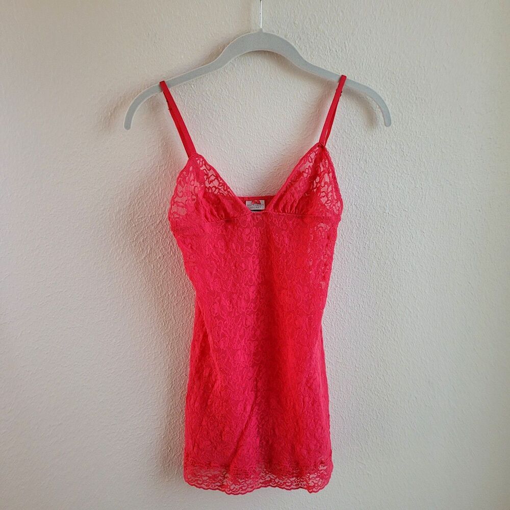 Victorias Secret Small Pink Lace Slip Dress Lingerie V Neck Sheer Sexy Babydoll